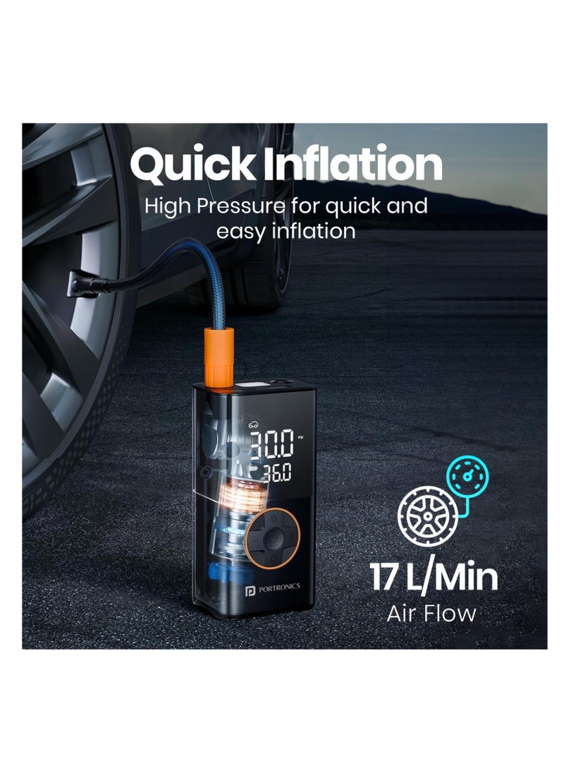 Portronics Vayu 3.0 Tyre Inflator With 150 Psi Pressure, 4000 Mah Battery, Digital Display, Pressure Detection, Air Pump Compressor For Cars, Bikes, Bicycles And Balls(Black)  - Image 2