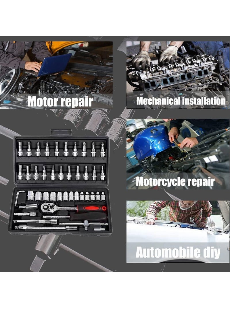 ميكسد 46 قطعة طقم مقابس، طقم مفك براغي 1/4 بوصة مع مجموعة أدوات مفك البراغي مع مجموعة أدوات مفك البراغي ذات السقاطة العكسية لإصلاح السيارات والمنزل مع حقيبة تخزين - Image 2