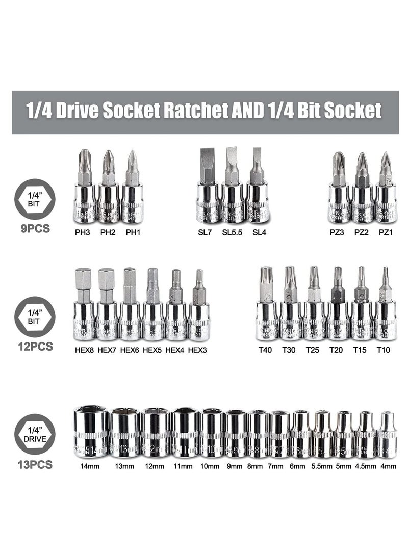 ميكسد 46 قطعة طقم مقابس، طقم مفك براغي 1/4 بوصة مع مجموعة أدوات مفك البراغي مع مجموعة أدوات مفك البراغي ذات السقاطة العكسية لإصلاح السيارات والمنزل مع حقيبة تخزين - Image 3