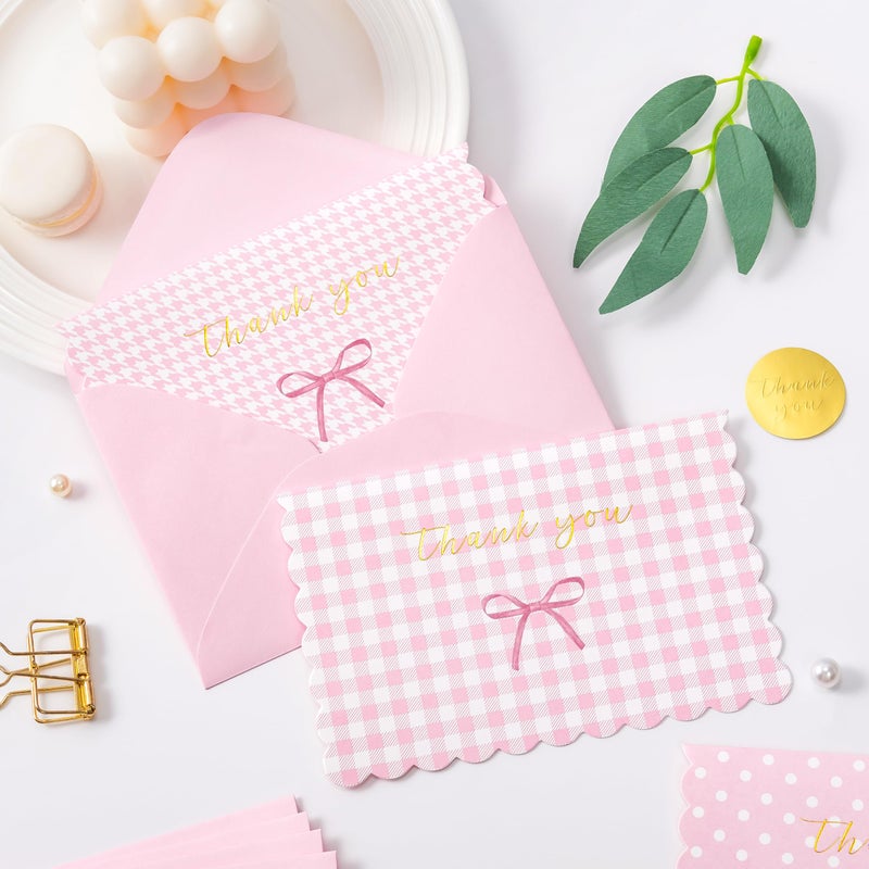 Crisky Thank You Cards with Envelopes,50 Pack Pink Thank You Cards Bulk Bow Style for Baby Shower, Birthday, Wedding Decoration Party Favors - Image 5