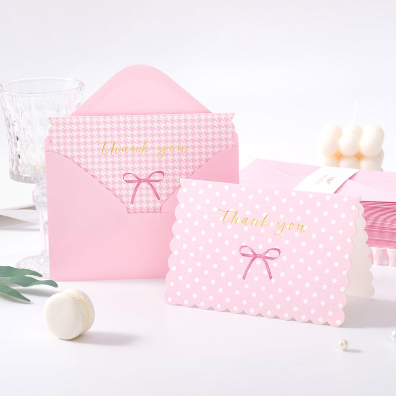 Crisky Thank You Cards with Envelopes,50 Pack Pink Thank You Cards Bulk Bow Style for Baby Shower, Birthday, Wedding Decoration Party Favors - Image 3
