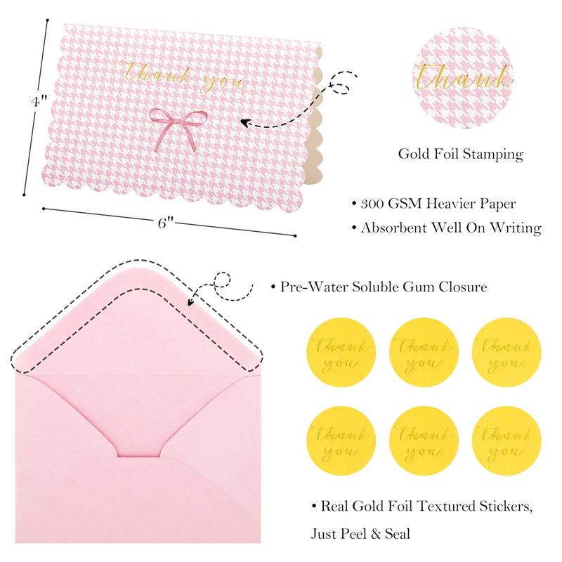 Crisky Thank You Cards with Envelopes,50 Pack Pink Thank You Cards Bulk Bow Style for Baby Shower, Birthday, Wedding Decoration Party Favors - Image 2