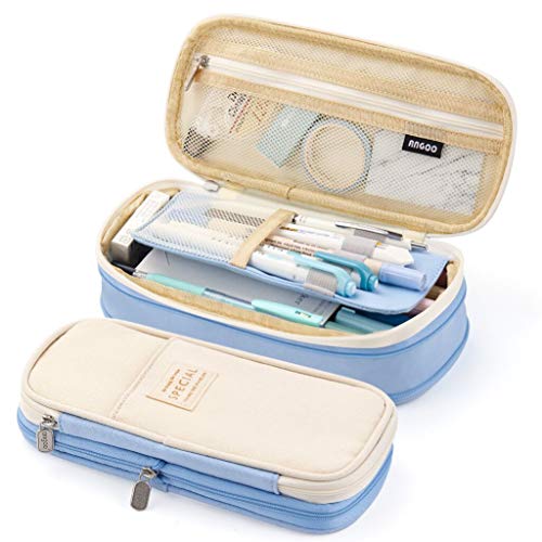 EASTHILL Big Capacity Pencil Pen Case Office College School Large Storage High Capacity Bag Pouch Holder Box Organizer Light Blue - Image 1