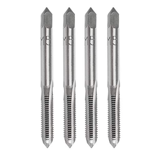YXQ M5 x 0.8mm Tap Machine HSS Metric Right Hand Thread 3 Straight Flute Taps Taper and Plug, 4Pcs - Image 1