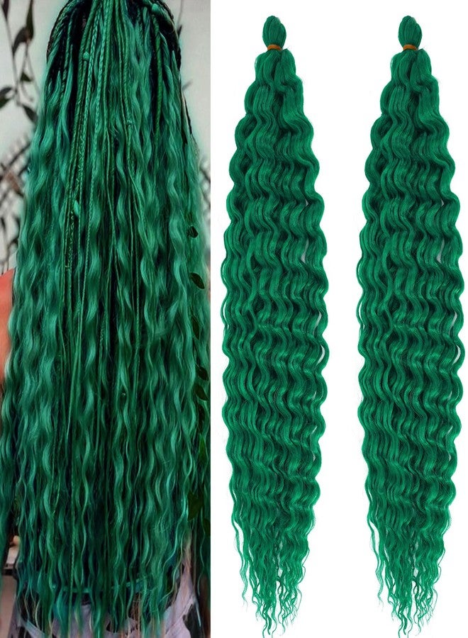 UPerfe Water Deep Wave Wavy Braiding Hair Green Curly Ocean Wave Crochet Hair 24 Inch 2 Packs Green Boho Hair for Braiding Black Women Soft Curls for Boho Braids Extensions - Image 1