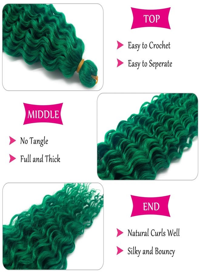 UPerfe Water Deep Wave Wavy Braiding Hair Green Curly Ocean Wave Crochet Hair 24 Inch 2 Packs Green Boho Hair for Braiding Black Women Soft Curls for Boho Braids Extensions - Image 3
