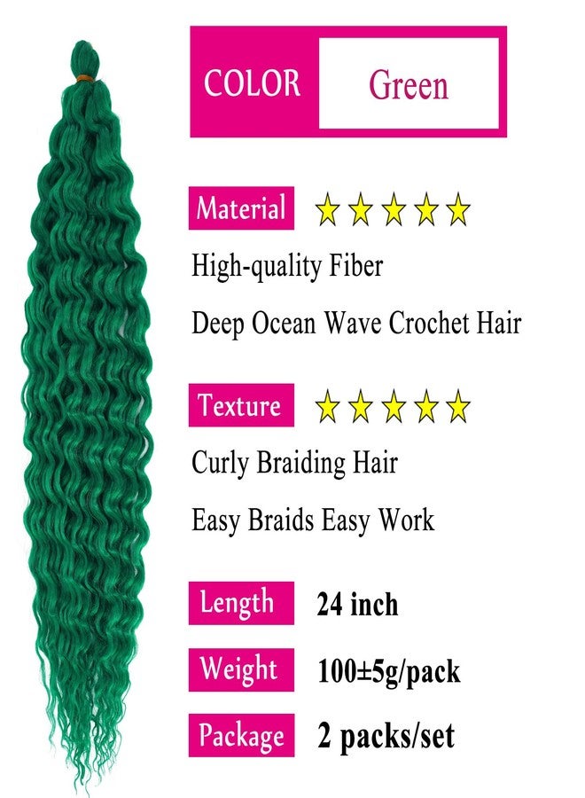 UPerfe Water Deep Wave Wavy Braiding Hair Green Curly Ocean Wave Crochet Hair 24 Inch 2 Packs Green Boho Hair for Braiding Black Women Soft Curls for Boho Braids Extensions - Image 2