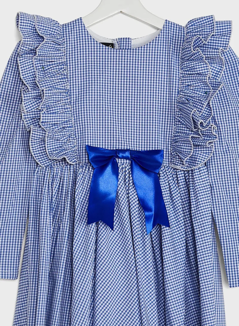 Little Golden Apple Kids Little Full Sleeve Checkered Dress