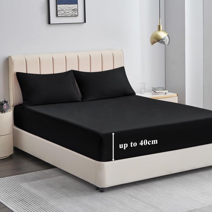 KING SIZE FITTED SHEET BLACK EXTRA DEEP POCKET BED SHEET 16 INCH 40 CM MICROFIBER BOTTOM SHEET 150X200CM