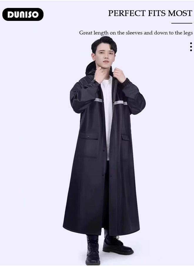 DUNISO Rain Coat, Lightweight Reusable Rain Ponchos, Black Oxford Cloth Packable Safety Raincoat, Breathable Rain Ponchos for with Reflective Strip, with Hood Raincoat for Outdoor Working Camping  - Image 5