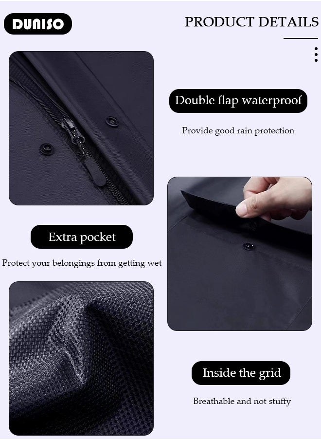 DUNISO Rain Coat, Lightweight Reusable Rain Ponchos, Black Oxford Cloth Packable Safety Raincoat, Breathable Rain Ponchos for with Reflective Strip, with Hood Raincoat for Outdoor Working Camping  - Image 2