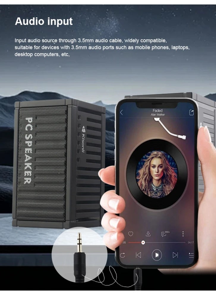 كيسونلي Kisonli KS-13 مكبر صوت USB 2.0 صغير محمول – صوت ستيريو واضح لأجهزة الكمبيوتر واللابتوب - Image 4