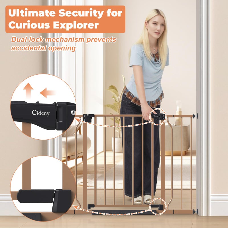 Cideny 29"-40" Baby Gate for Stairs, Auto Close Stroller Friendly Dog Gate Indoor for Doorways, Pressure Mounted Baby Gate, Easy Walk Through Gate for Children & Pets, Brown - Image 3