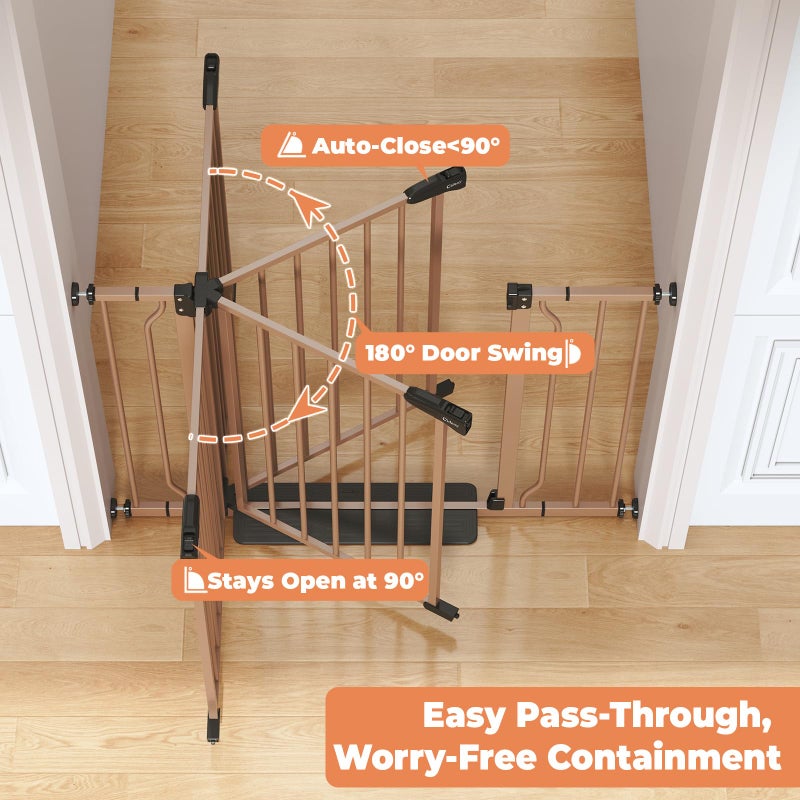 Cideny 29"-40" Baby Gate for Stairs, Auto Close Stroller Friendly Dog Gate Indoor for Doorways, Pressure Mounted Baby Gate, Easy Walk Through Gate for Children & Pets, Brown - Image 2