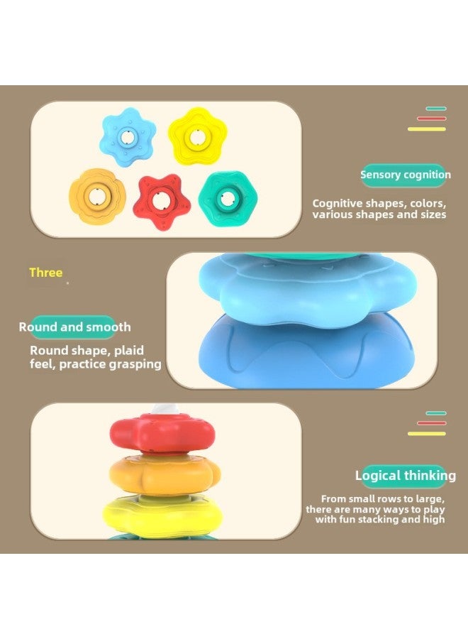 Rainbow Rotating Tower Stacking Music 6 Months Old Baby Turning Music 1-2 Years Old Baby Toys Educational Early Education Educational Toys-Color:Four-story Rainbow Tower [mail Order Box]  - Image 5