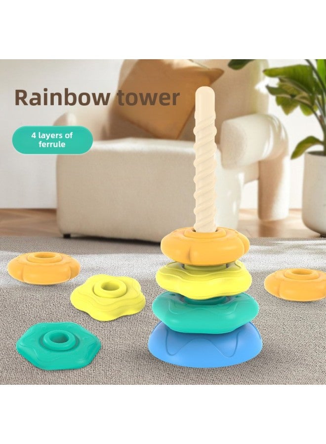 Rainbow Rotating Tower Stacking Music 6 Months Old Baby Turning Music 1-2 Years Old Baby Toys Educational Early Education Educational Toys-Color:Four-story Rainbow Tower [mail Order Box]  - Image 1