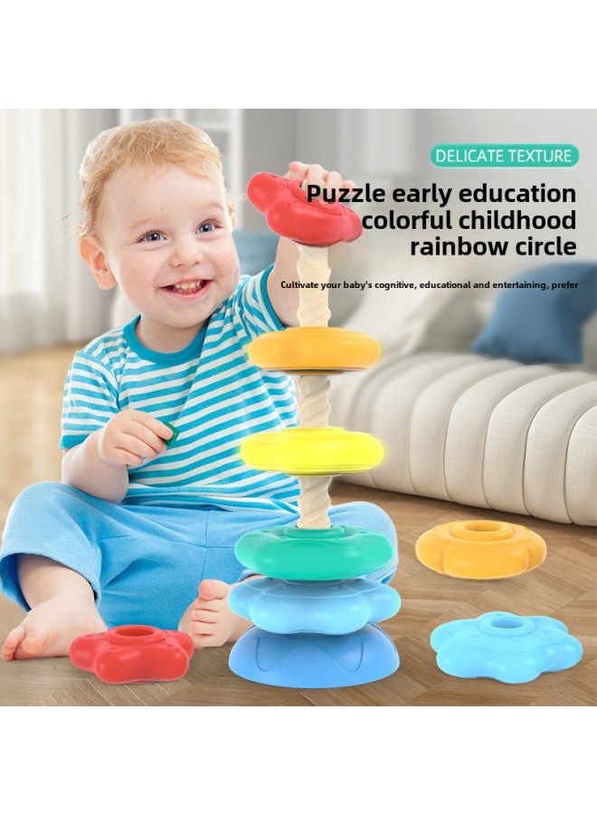 Rainbow Rotating Tower Stacking Music 6 Months Old Baby Turning Music 1-2 Years Old Baby Toys Educational Early Education Educational Toys-Color:Four-story Rainbow Tower [mail Order Box]  - Image 2
