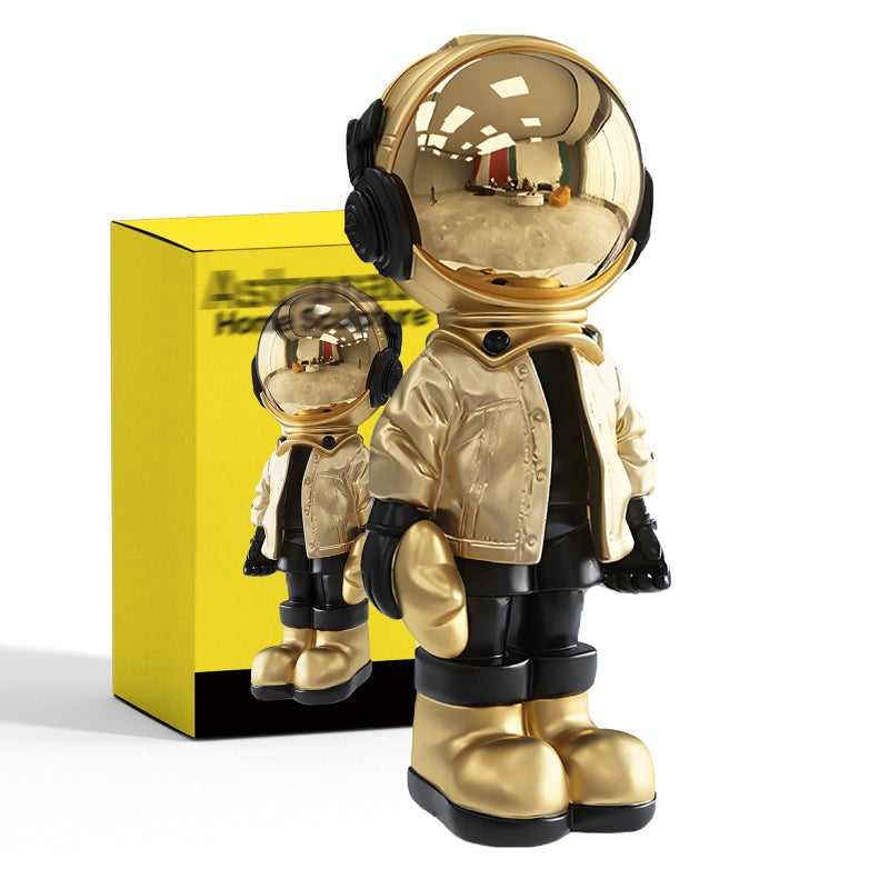 EZ4ENCE Figurine Statue Astronaut Sculpture Spaceman DecorSculpture for Home DecorArts Gold and Black Shelf DecorationCool Metal Mask Table DecorLarge Spaceman Figure Ornament