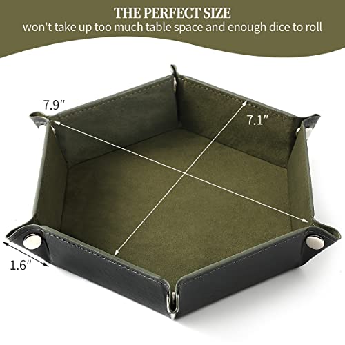 Grajar 2 Pcs Portable Folding Dice Rolling Tray Set for RPG DND Table Games - PU Leather and Velvet Holder Storage Box - RoyalBlue and Green - Image 2