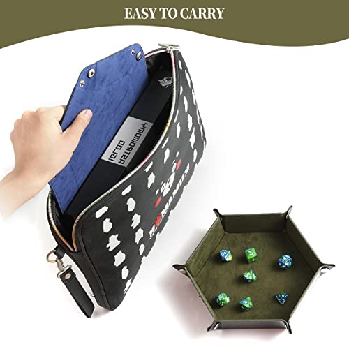 Grajar 2 Pcs Portable Folding Dice Rolling Tray Set for RPG DND Table Games - PU Leather and Velvet Holder Storage Box - RoyalBlue and Green - Image 5