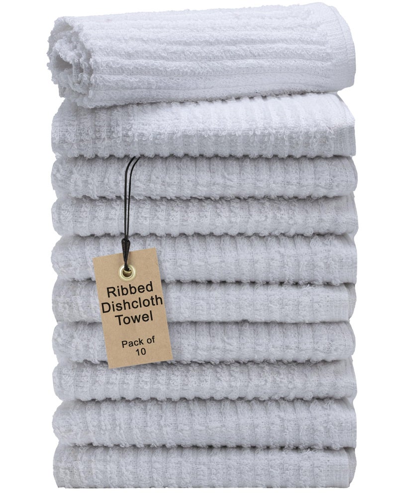 Textila Stores Textila Bar Mop Towels - 12x12 Inches - Pack of 10 - White - Cotton Dish Cloths & Cleaning Towels for Kitchen, Bar, Restaurant, Household Use â€“ Absorbent, Durable, Reusable - Image 1