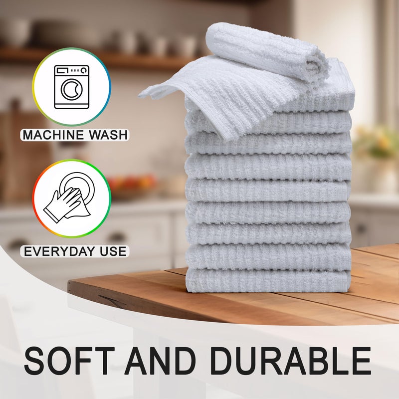 Textila Stores Textila Bar Mop Towels - 12x12 Inches - Pack of 10 - White - Cotton Dish Cloths & Cleaning Towels for Kitchen, Bar, Restaurant, Household Use â€“ Absorbent, Durable, Reusable - Image 2