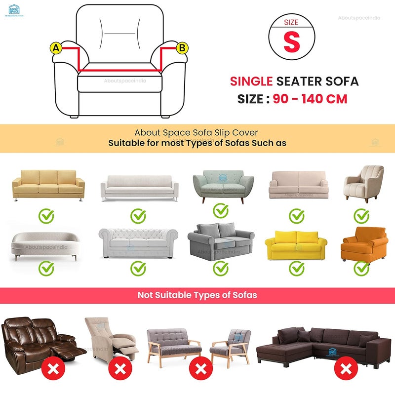 ABOUT SPACE Universal Single Seater Sofa Slipcover Spandex Polyester Stretchable Fabric with 8 Foam Sticks Easy Machine Washable Protective Suitable for HomeOffice90140 cm Grey - Image 5