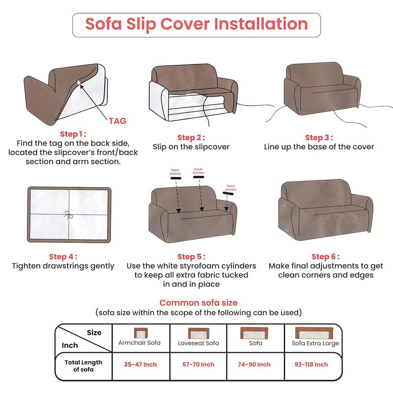 ABOUT SPACE Universal Single Seater Sofa Slipcover Spandex Polyester Stretchable Fabric with 8 Foam Sticks Easy Machine Washable Protective Suitable for HomeOffice90140 cm Grey - Image 3