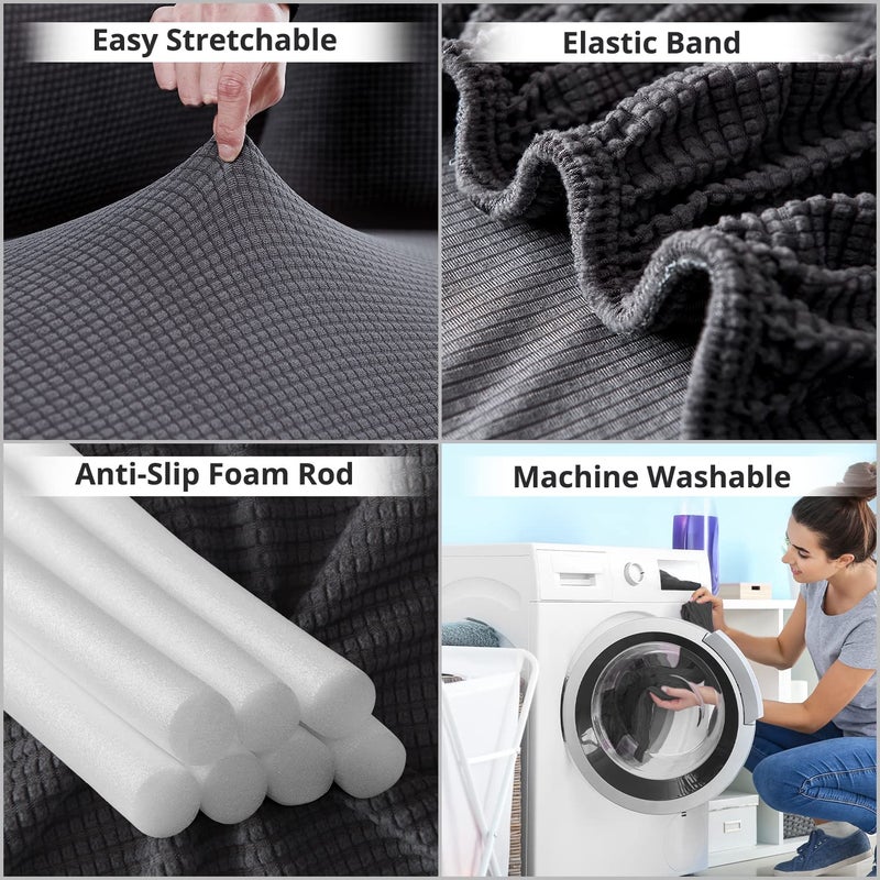 ABOUT SPACE Universal Single Seater Sofa Slipcover Spandex Polyester Stretchable Fabric with 8 Foam Sticks Easy Machine Washable Protective Suitable for HomeOffice90140 cm Grey - Image 4