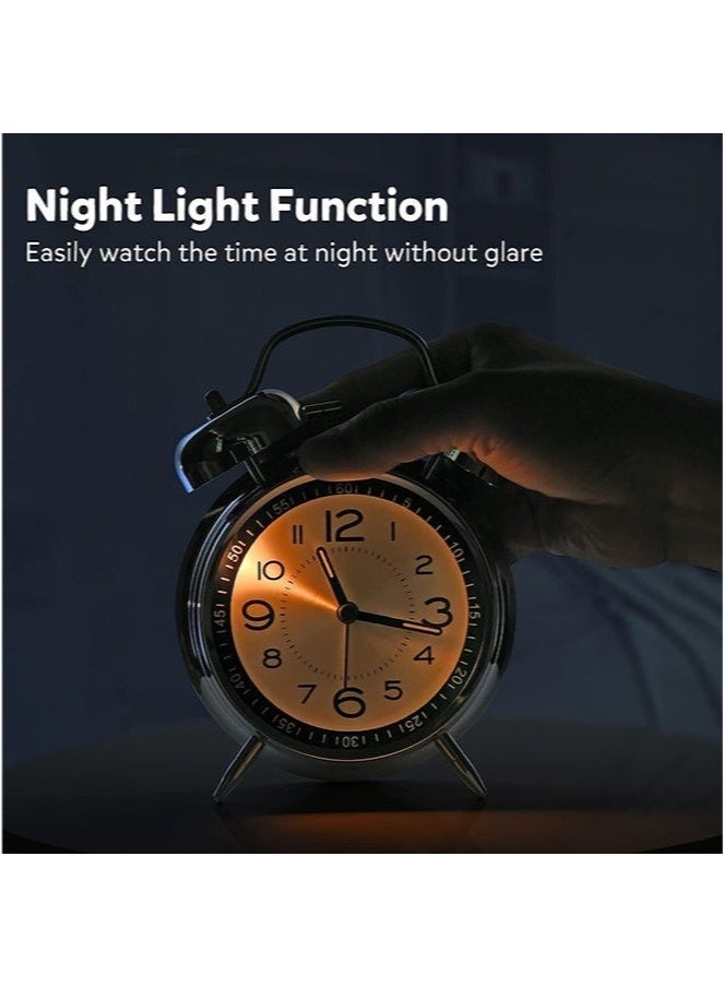 Bukela Loud Alarm Clock for Heavy Sleepers Adults,Retro 4 Inch Silent Non-Ticking Quartz with Backlight,Twin Bell Analog Kids Alarm Clocks for Bedrooms Bedside (Black) - Image 3