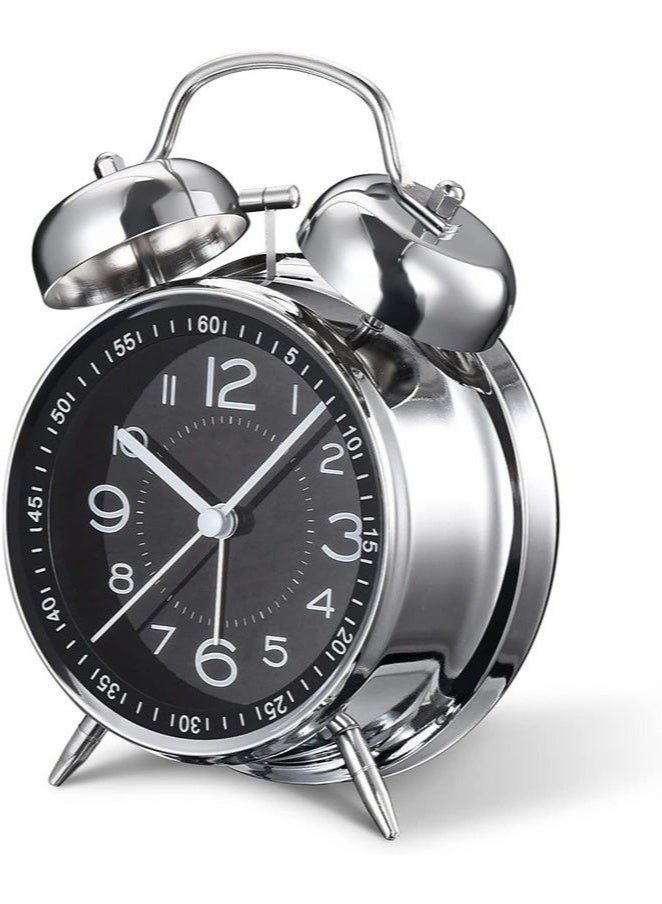 Bukela Loud Alarm Clock for Heavy Sleepers Adults,Retro 4 Inch Silent Non-Ticking Quartz with Backlight,Twin Bell Analog Kids Alarm Clocks for Bedrooms Bedside (Black) - Image 2