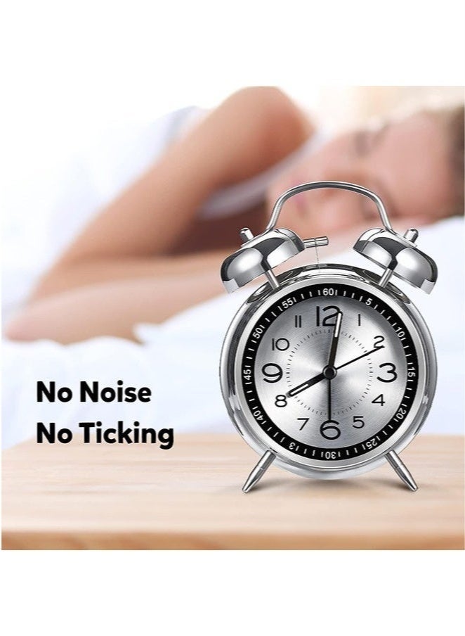 Bukela Loud Alarm Clock for Heavy Sleepers Adults,Retro 4 Inch Silent Non-Ticking Quartz with Backlight,Twin Bell Analog Kids Alarm Clocks for Bedrooms Bedside (Black) - Image 5