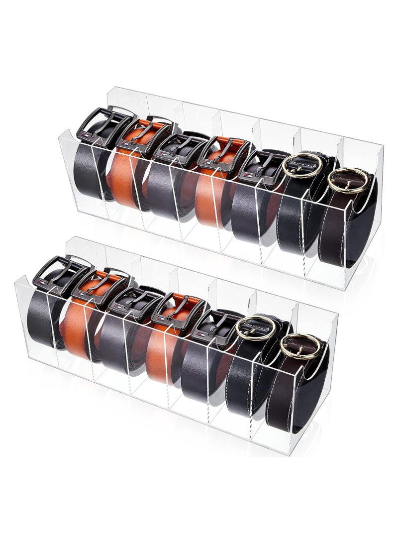 TPGP 2 Pieces Belt Organizer Acrylic Belt Storage Holder 7 Compartments Display Case Belt Container Holder for Closet and Drawer, Purse Tie Jewelry Watch Bracelets Makeup Storage Holder Accessories - Image 1