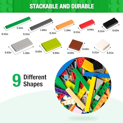 MANNIDOO 1200 Pieces Flat Pieces 9 Sizes Classic Moc Parts and Pieces Tiles Expansion Set Compatible with All Major Brands Building Bricks Bulks for Smooth Surface 12 Colors - Image 5