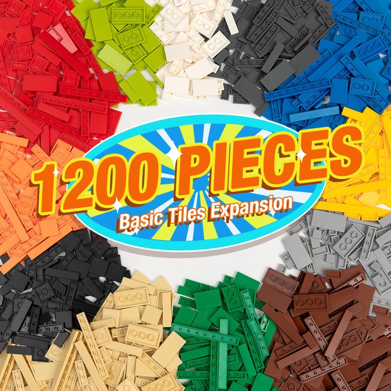 MANNIDOO 1200 Pieces Flat Pieces 9 Sizes Classic Moc Parts and Pieces Tiles Expansion Set Compatible with All Major Brands Building Bricks Bulks for Smooth Surface 12 Colors - Image 3