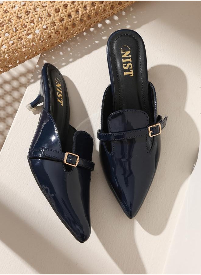 GNIST GNIST Buckle Detail Pointed Toe Kitten Heel Mules  - Image 1