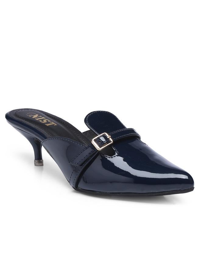 GNIST Buckle Detail Pointed Toe Kitten Heel Mules - Image 2