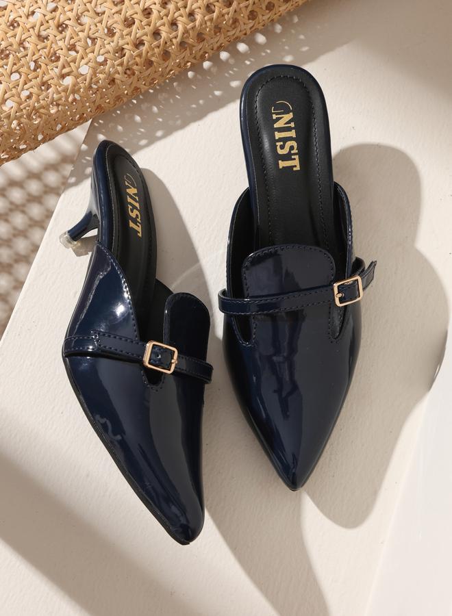 GNIST Buckle Detail Pointed Toe Kitten Heel Mules - Image 5