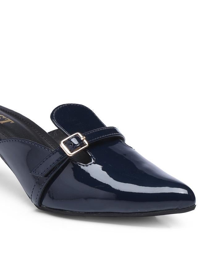 GNIST Buckle Detail Pointed Toe Kitten Heel Mules - Image 3