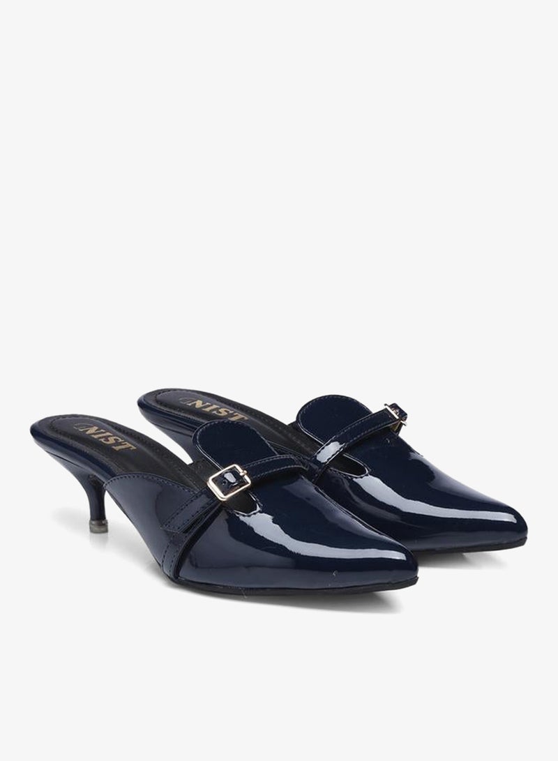 GNIST Buckle Detail Pointed Toe Kitten Heel Mules - Image 4