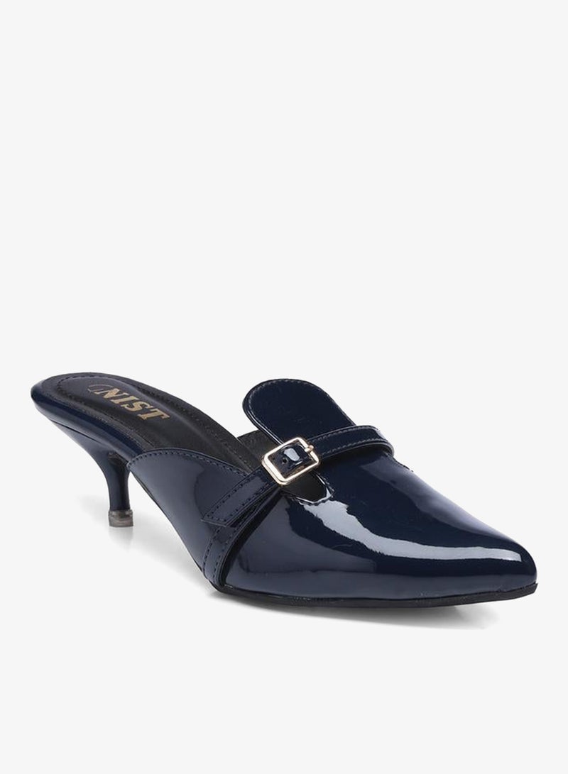 GNIST Buckle Detail Pointed Toe Kitten Heel Mules - Image 2