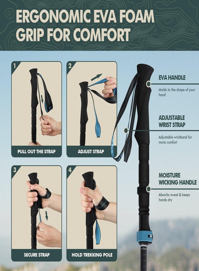 GPTCAMP Walking Sticks Collapsible Hiking Poles,Lightweight Trekking Poles Made of Carbon -Aluminum,2pcs Folding Halking Stick for Men & Women,with Extra-Long Foam Handle and Flip Lock,Blue - Image 5
