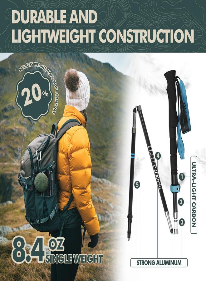 GPTCAMP Walking Sticks Collapsible Hiking Poles,Lightweight Trekking Poles Made of Carbon -Aluminum,2pcs Folding Halking Stick for Men & Women,with Extra-Long Foam Handle and Flip Lock,Blue - Image 3