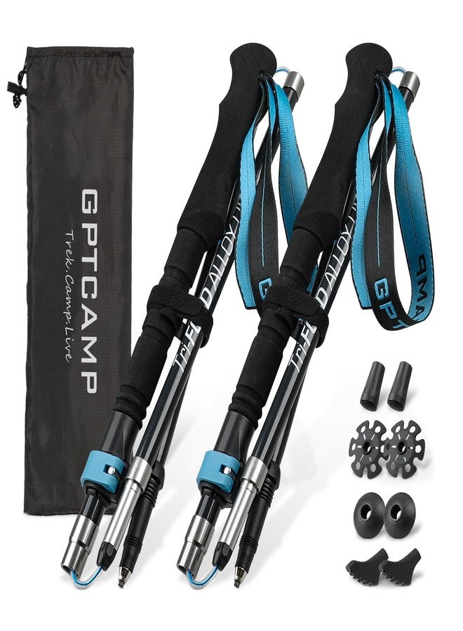GPTCAMP Walking Sticks Collapsible Hiking Poles,Lightweight Trekking Poles Made of Carbon -Aluminum,2pcs Folding Halking Stick for Men & Women,with Extra-Long Foam Handle and Flip Lock,Blue - Image 1