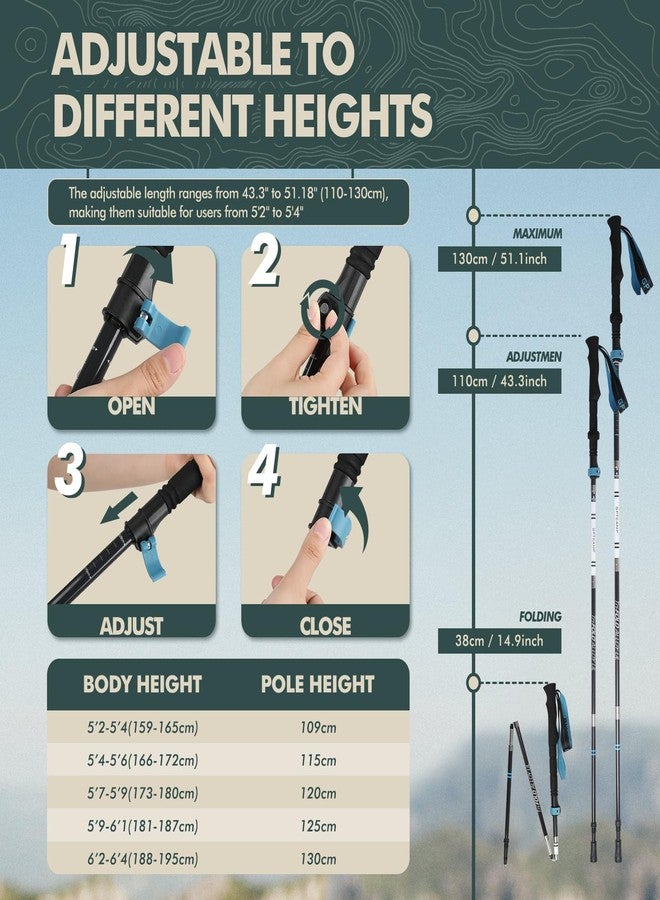 GPTCAMP Walking Sticks Collapsible Hiking Poles,Lightweight Trekking Poles Made of Carbon -Aluminum,2pcs Folding Halking Stick for Men & Women,with Extra-Long Foam Handle and Flip Lock,Blue - Image 4