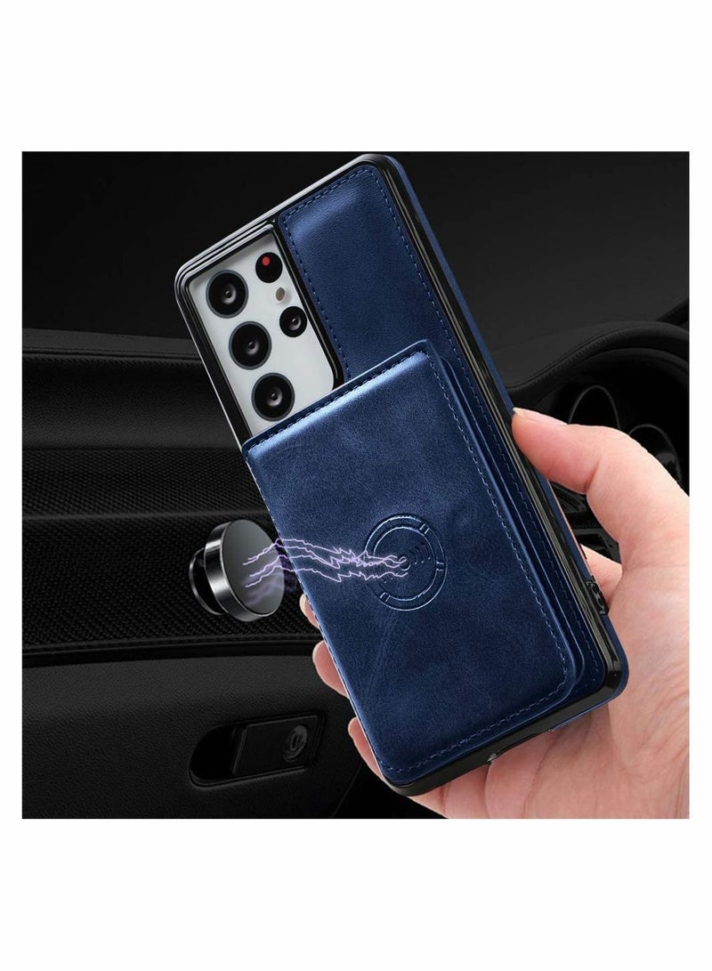 Y&D Wallet Case for Samsung Galaxy S21 Ultra 6.8 Inch with Magnetic Card Holder + Premium Leather Slot Car Mount Shockproof Kickstand Cover Durable Button Full Body Protection Shell-Blue  - Image 4