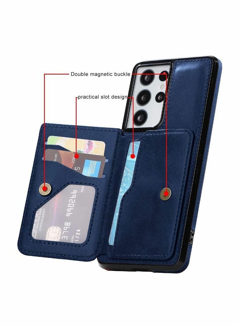 Y&D Wallet Case for Samsung Galaxy S21 Ultra 6.8 Inch with Magnetic Card Holder + Premium Leather Slot Car Mount Shockproof Kickstand Cover Durable Button Full Body Protection Shell-Blue  - Image 5