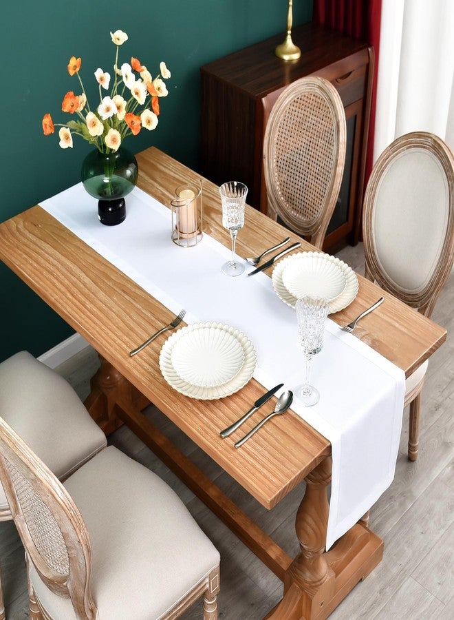NEWISHER Farmhouse Hemstitch Border Table Runner Faux Linen Rustic Table Runners Solid White Rectangle Table Decoration for Dining Coffee Table Home Kitchen Party 13x60 Inch - Image 2