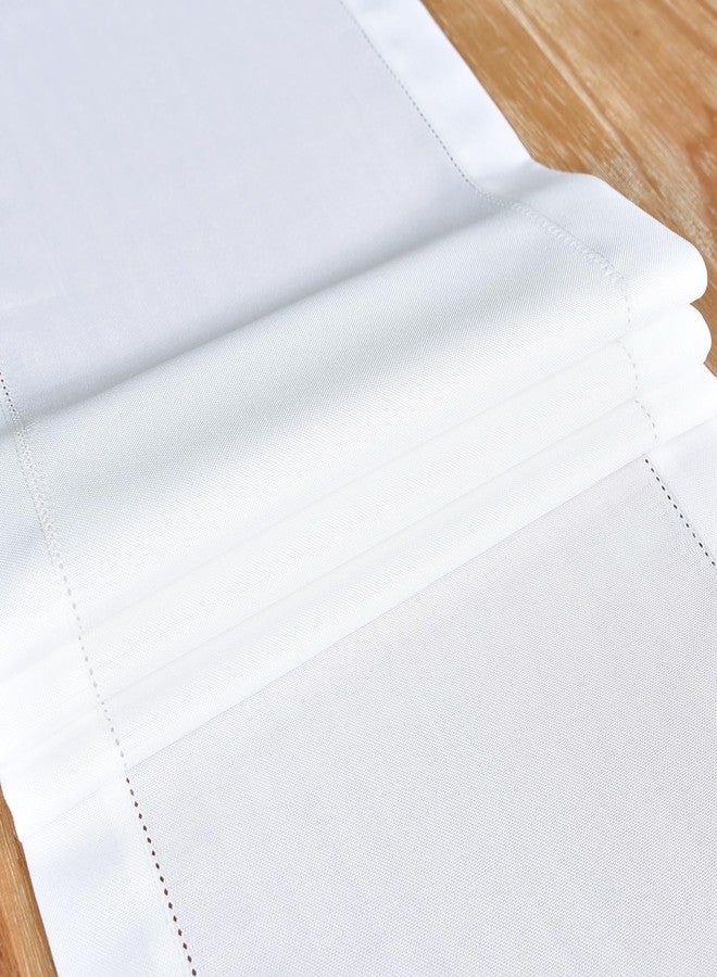 NEWISHER Farmhouse Hemstitch Border Table Runner Faux Linen Rustic Table Runners Solid White Rectangle Table Decoration for Dining Coffee Table Home Kitchen Party 13x60 Inch - Image 5
