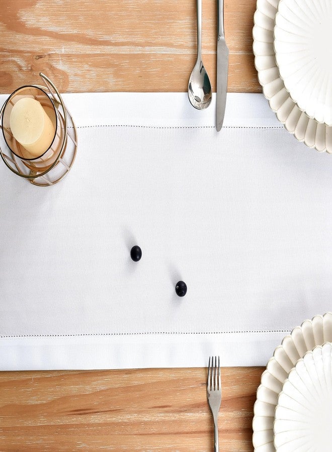 NEWISHER Farmhouse Hemstitch Border Table Runner Faux Linen Rustic Table Runners Solid White Rectangle Table Decoration for Dining Coffee Table Home Kitchen Party 13x60 Inch - Image 4